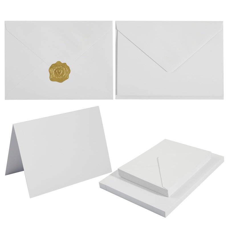 Toperd 50 Pack White A6 Envelopes with Cards 4x6 Thick Folded Cardstock and Gold Stickers for Greeting Cards, Wedding, Birthday, Invitations, Baby Showers (White, 4x6) - Image 1